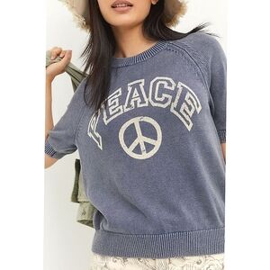 Anthropologie Pilcro Peace Monogram Knit Tee in Blue Size XSP